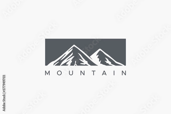 Fototapeta Abstract Mountain Logo with Snow Waves. Grey Square Shape with Negative Space Mount Silhouette isolated on White Background. Flat Vector Logo Design Template Element.