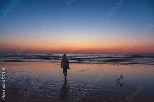 Obraz Sunset at North Sea Kijkduin Beach in the Netherlands where the land, sea and sky meet