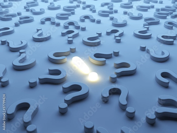 Obraz Question symbols 3D.  Solution concept. On blue background