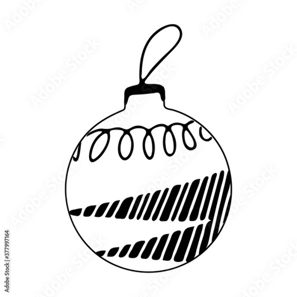 Fototapeta Hand drawn Christmas tree ball with doodle elements. Isolated on a white background.