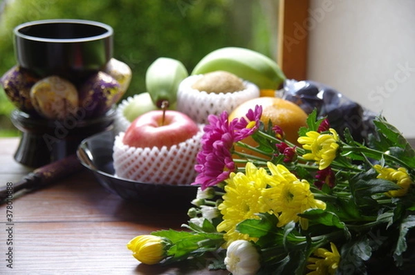 Obraz お供え花と果物