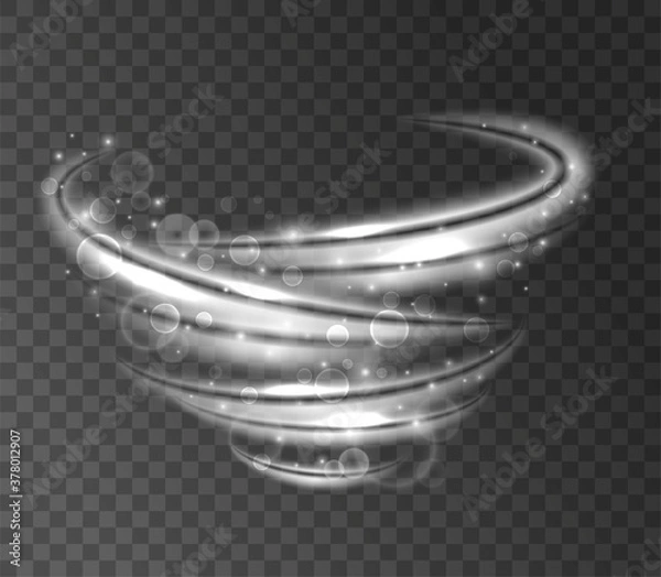 Fototapeta Vortex tornado. Abstract white foam with soap bubbles. Dynamic 3d elements for design of washing powders and liquid detergents