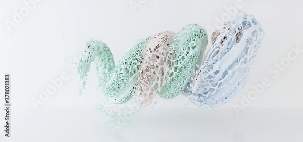 Fototapeta Water splash circle colored liquid looping on white background with reflections and flow.Mix of from , butter, sour , ice cream, lotion, oil, concealer, foundation. 3D illustration and rendering.
