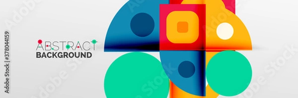 Fototapeta Bright color circles, abstract round shapes and triangles composition with shadow effects. Vector modern geometric design template