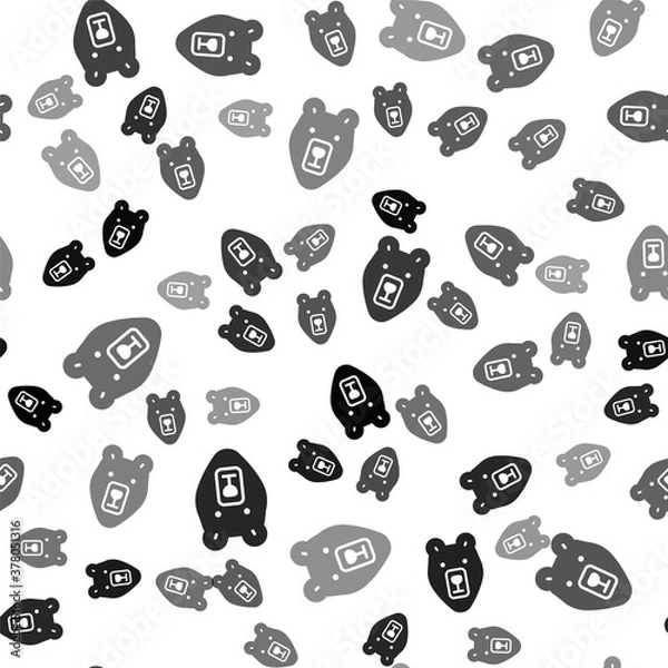 Obraz Black Bear head icon isolated seamless pattern on white background. Vector.