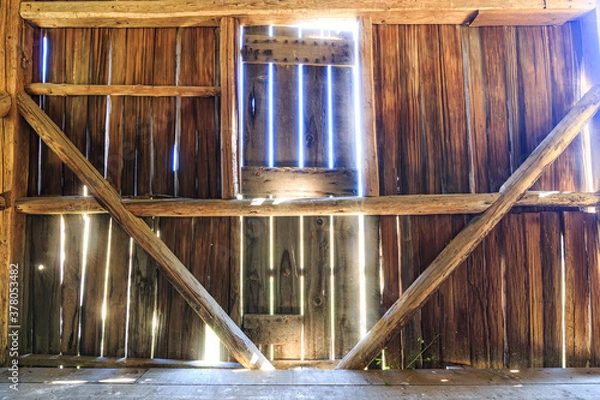 Fototapeta Old Rustic Barn Interior, Sunlight