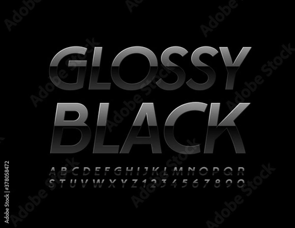 Fototapeta Vector Glossy Black Alphabet letters and Numbers set. Elegant modern Font