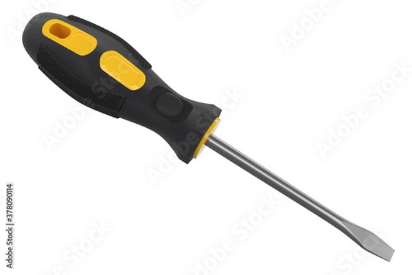 Fototapeta Black and yellow screwdriver isolated on white