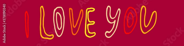 Fototapeta Hand drawn quotation about love. Handwritten text isolated on red background. Lettering composition for valentine's day greeting card or poster