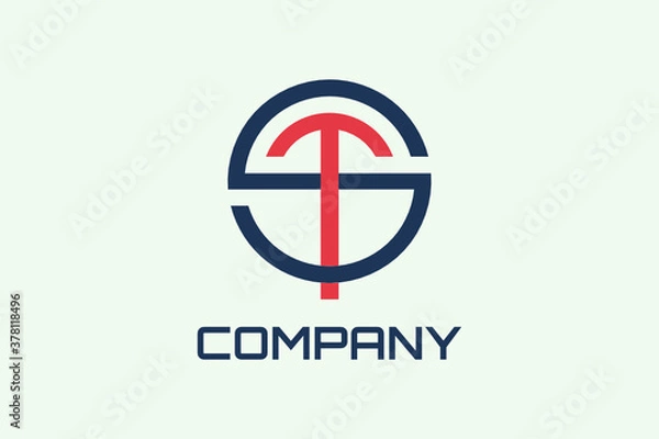 Obraz Flat Round Vector Logo with initials "ST" on light background. Usable for Legal Aid, Lawyers, Technology and general business logos
