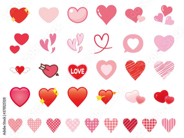 Fototapeta 赤とピンクの様々なハートセット