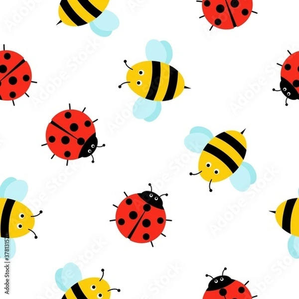 Obraz seamless pattern with cute insects. bee, ladybug cartoon style