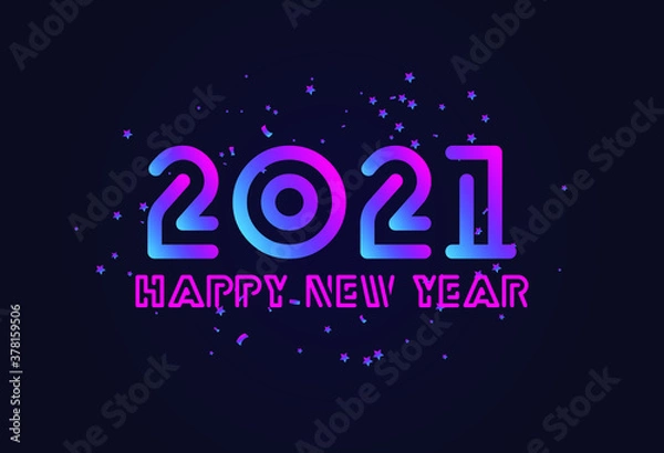 Fototapeta Happy new year 2021 with neon effect, blue background, Premium Vector illustration