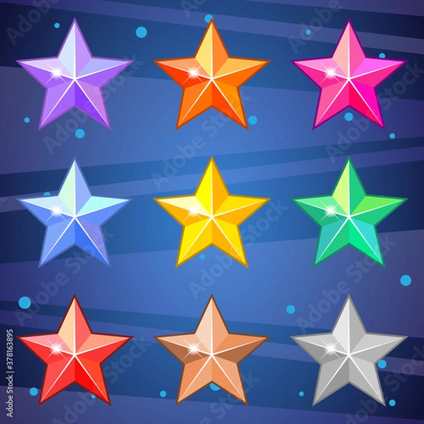 Obraz Star gemstones shiny very cute for match 3 puzzle game. Vector illustration.