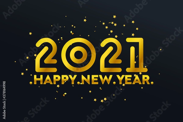 Fototapeta Happy new year 2021 with golden gradient colour, blackish background,Premium Vector illustration