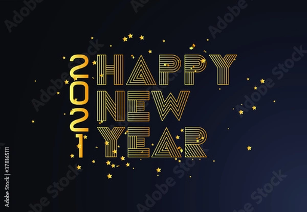 Fototapeta Happy new year 2021 with golden gradient colour, blackish background,Premium Vector illustration