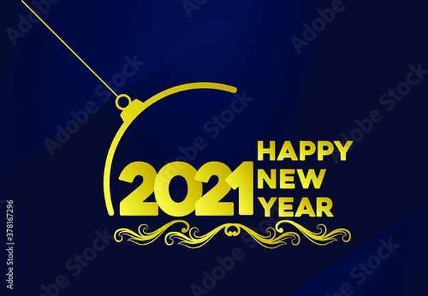 Fototapeta Happy new year 2021 with golden gradient colour, blue background, Premium Vector illustration template