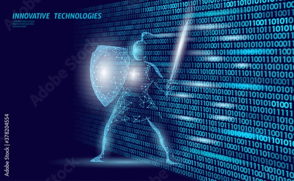 Fototapeta Cyberbezpieczeństwo zależy od masy danych. Bezpieczeństwo w Internecie blokada prywatności informacji low poly wielokątne przyszłe innowacje technologia sieć koncepcja biznesowa niebieski ilustracji wektorowych