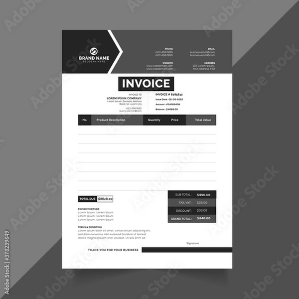 Obraz black and white invoice template vector format