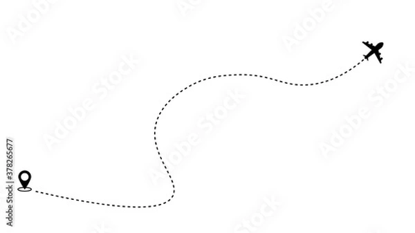 Fototapeta aircraft trail with dotted line. Traveler tracks marked with dotted lines