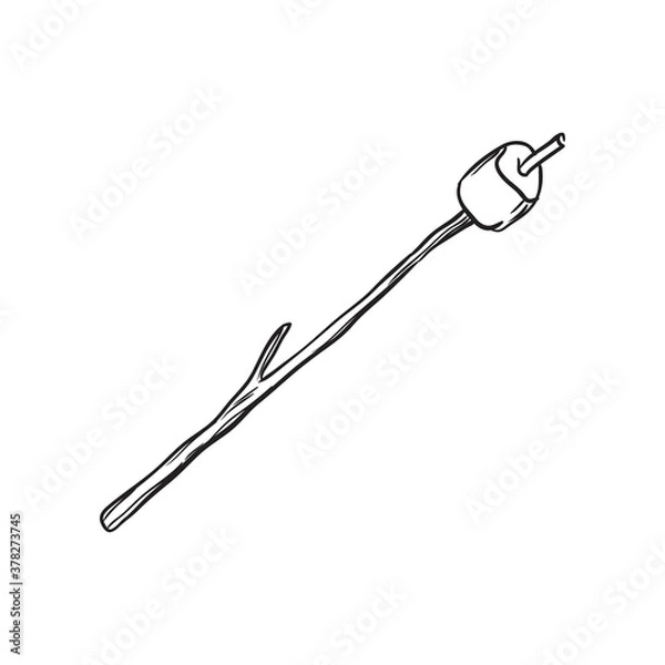 Obraz Hand drawn marshmallow on a stick. Vector illustration.