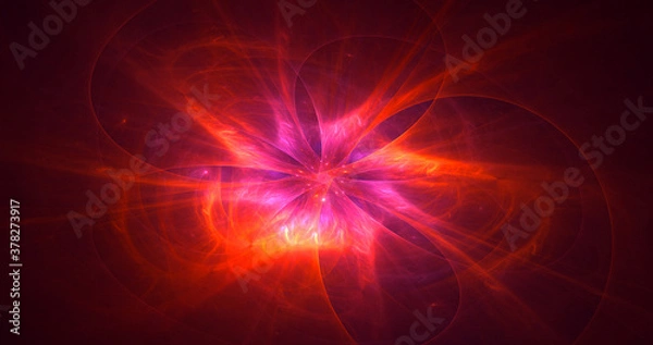 Fototapeta 3D rendering abstract multicolored fractal light background with bright center