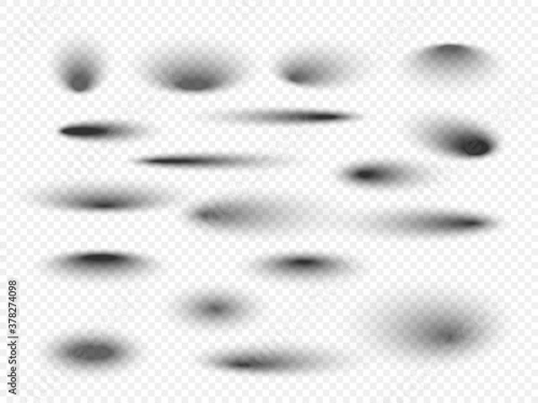 Obraz Set of transparent shadow with soft edges. Realistic shadow effect isolated on transparent background different shapes. Vector illustration