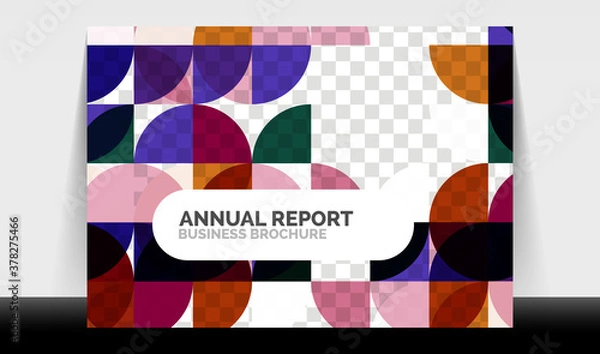 Fototapeta Horizontal A4 business flyer annual report template, circles and triangle style shapes modern geometric design for brochure layout, magazine or booklet