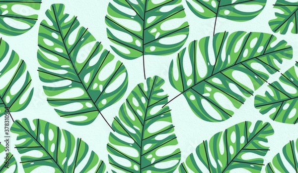 Obraz Big green leaves design on light green background
