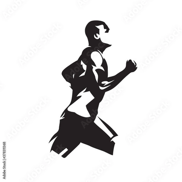 Fototapeta Run logo. Running man, abstract isolated vector silhouette