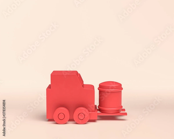 Fototapeta Miniature vehicles, 3d Icon, monochrome red color, flat and solid style, 3d Rendering