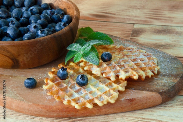 Fototapeta Viennese waffles with blueberries