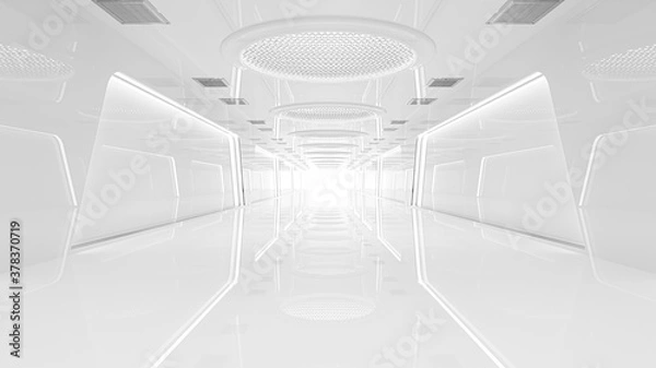 Obraz Spaceship or science lab, sci-fi corridor white color , 3D render.