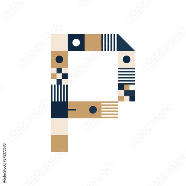 Fototapeta Vector Pixel Art Letter P. Colorful Letter Consist of Modules from Strips, squares and dots on white background. Geometric Alphabet for Posters like electronic scoreboard.