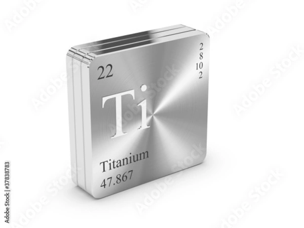 Fototapeta Titanium - element of the periodic table on metal steel block