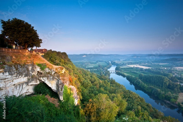 Obraz Rzeka Dordogne o świcie z Domme, Dordogne, Francja.