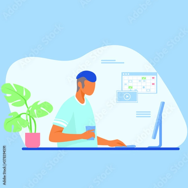 Fototapeta man with computer vector