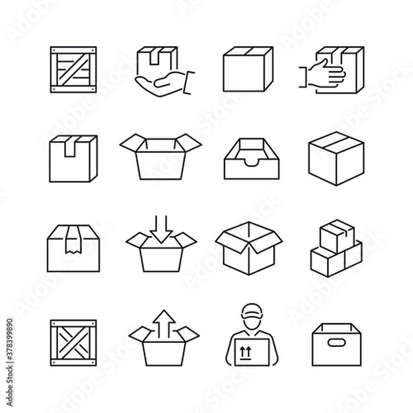 Fototapeta Box related icons: thin vector icon set, black and white kit