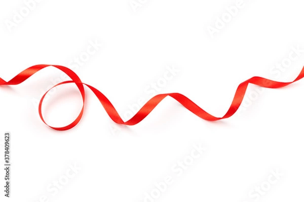 Fototapeta red satin ribbon with curls isolated on white background