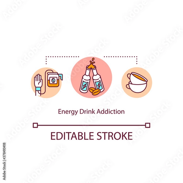 Fototapeta Energy drinks daily addiction concept icon. Caffeine overdose. Coffee addict. Side effect idea thin line illustration. Vector isolated outline RGB color drawing. Editable stroke