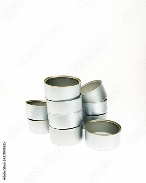 Fototapeta Empty food cans for recycling over white background