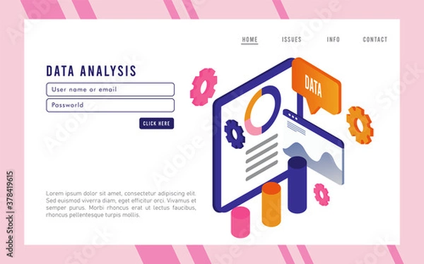 Fototapeta data analysis technology with template webpage and tablet