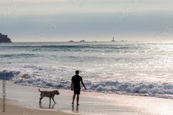 Obraz Man and Dog on the Beach