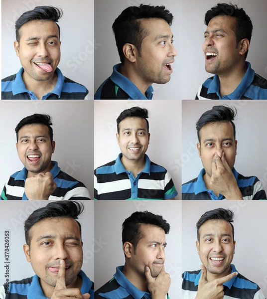 Obraz collage of different expressions of a young indian guy