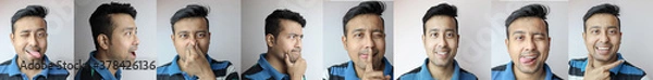 Obraz horizontal panoramic collage of different expressions of a young indian guy