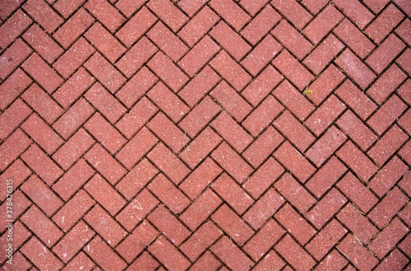 Fototapeta Clinker paving stones, red paving slabs as a background