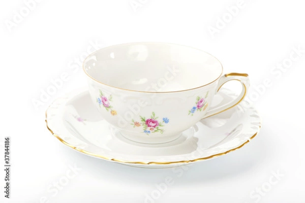Obraz beautiful vintage cup and saucer on white background