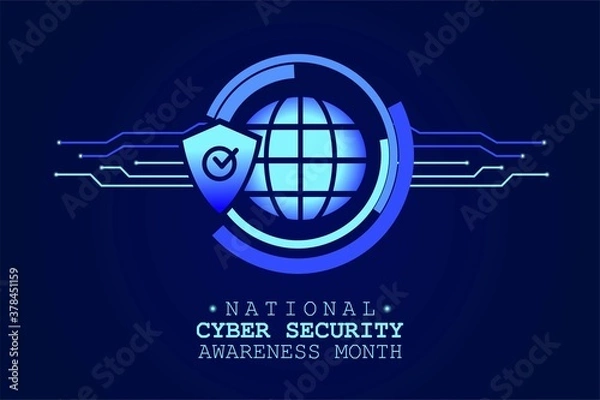 Fototapeta W październiku w USA obchodzony jest Narodowy Miesiąc Świadomości Cyberbezpieczeństwa. Elementy hud, ikona globalna, wektor koncepcji karty okolicznościowej, plakatu i strony internetowej z banerami.