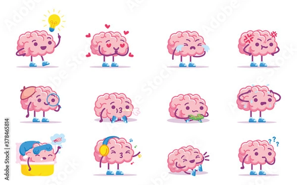 Fototapeta Isolated set of group of brain emoji emotion cute icon- Vector