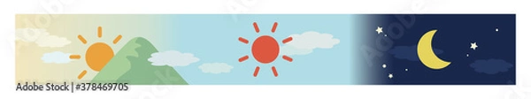 Fototapeta 朝、昼、夜の移り変わりイメージ 横長イラスト